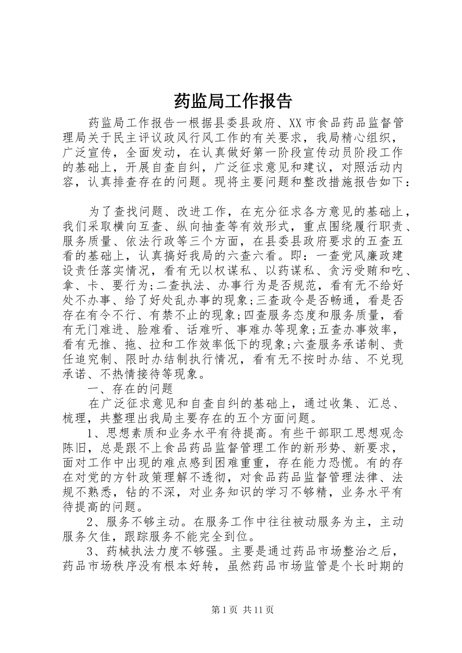 药监局工作报告_第1页