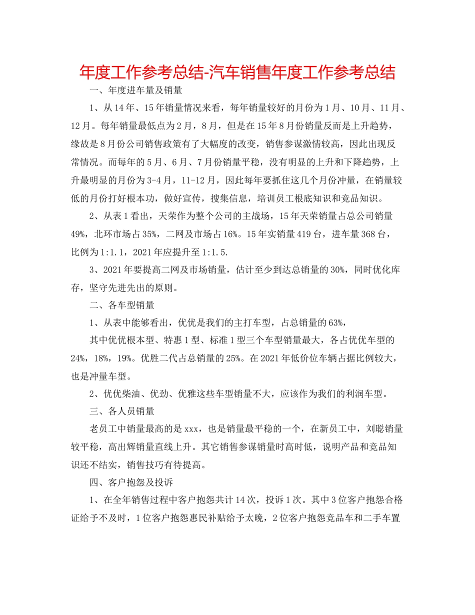 2021年度工作参考总结汽车销售年度工作参考总结_第1页