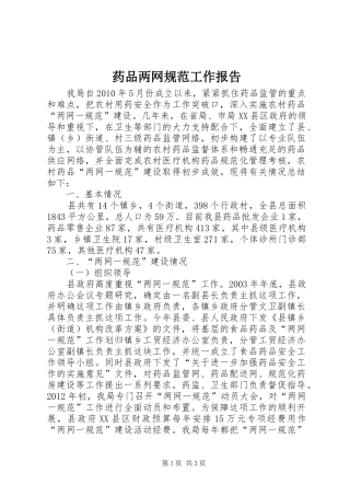 药品两网规范工作报告