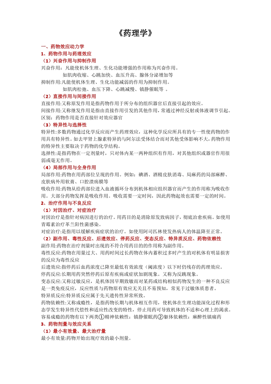 中西医结合医师考试各科重点总结药理学必背_第1页