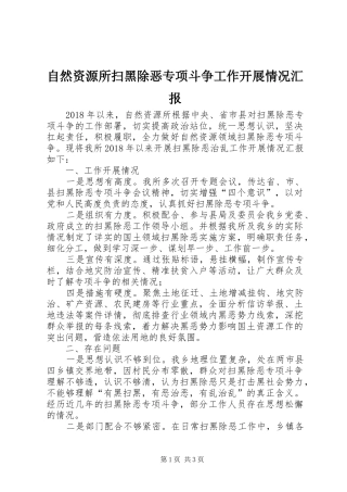 自然资源所扫黑除恶专项斗争工作开展情况汇报