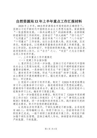 自然资源局XX年上半年重点工作汇报材料