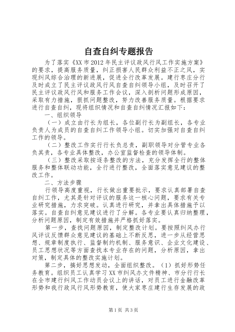 自查自纠专题报告_第1页