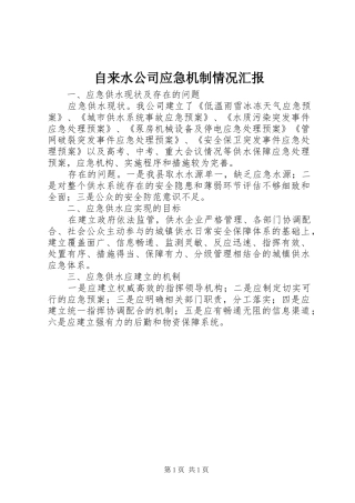 自来水公司应急机制情况汇报