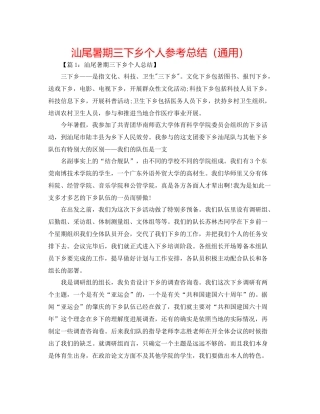 汕尾暑期三下乡个人参考总结（通用）