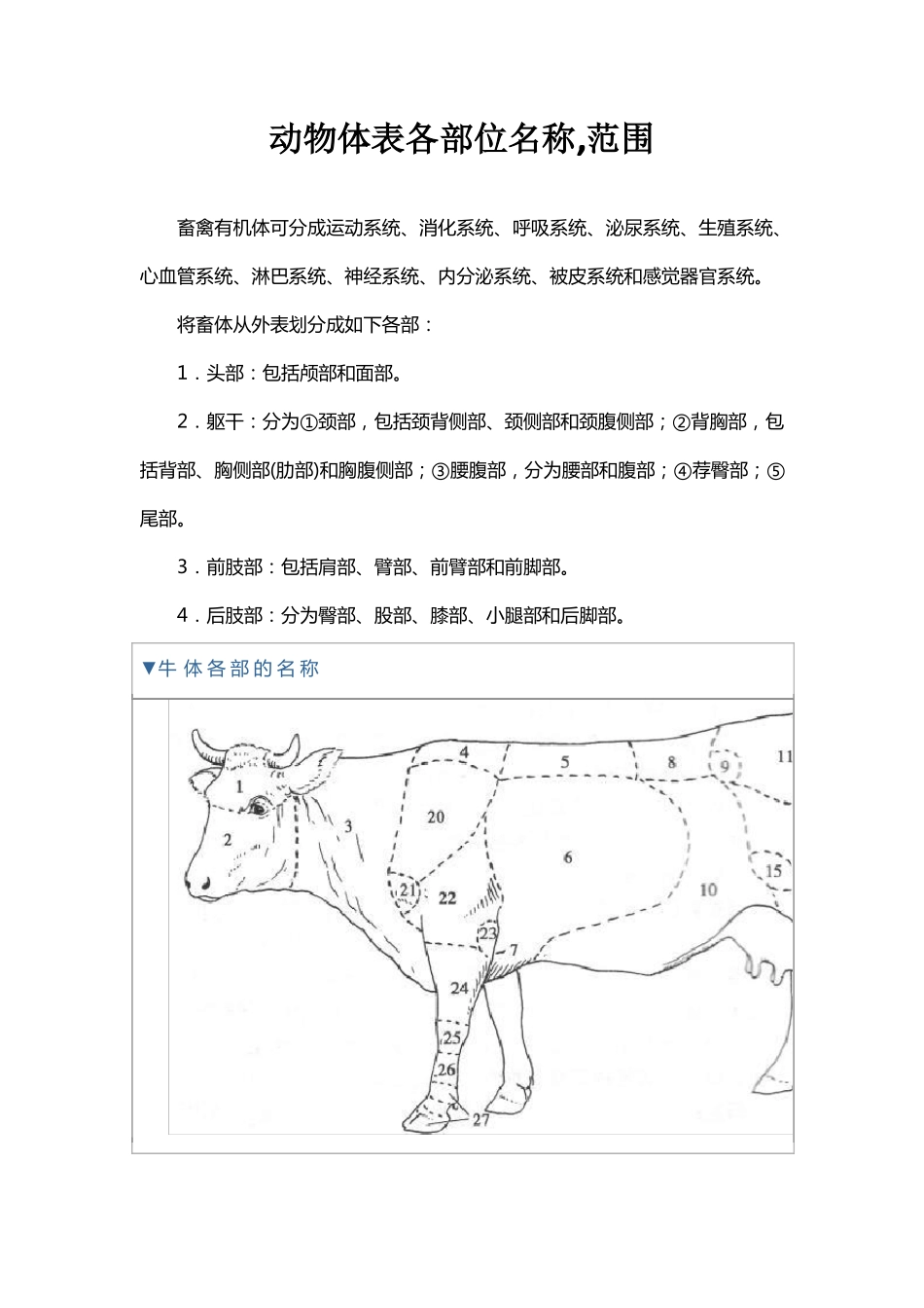 动物体表各部位名称,范围_第1页