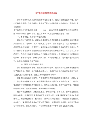 骨干教师指导青年教师总结 