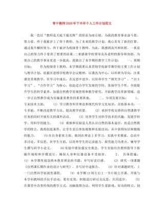 骨干教师2020年下半年个人工作计划范文 