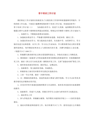 骨干培训工作计划 
