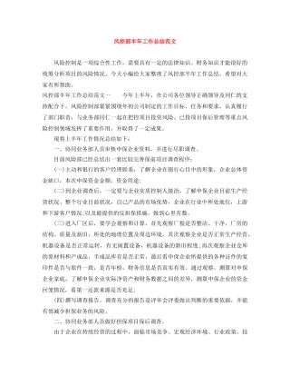 风控部半年工作总结范文 
