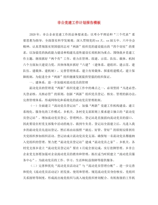 非公党建工作计划报告模板 