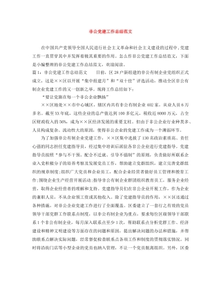 非公党建工作总结范文 