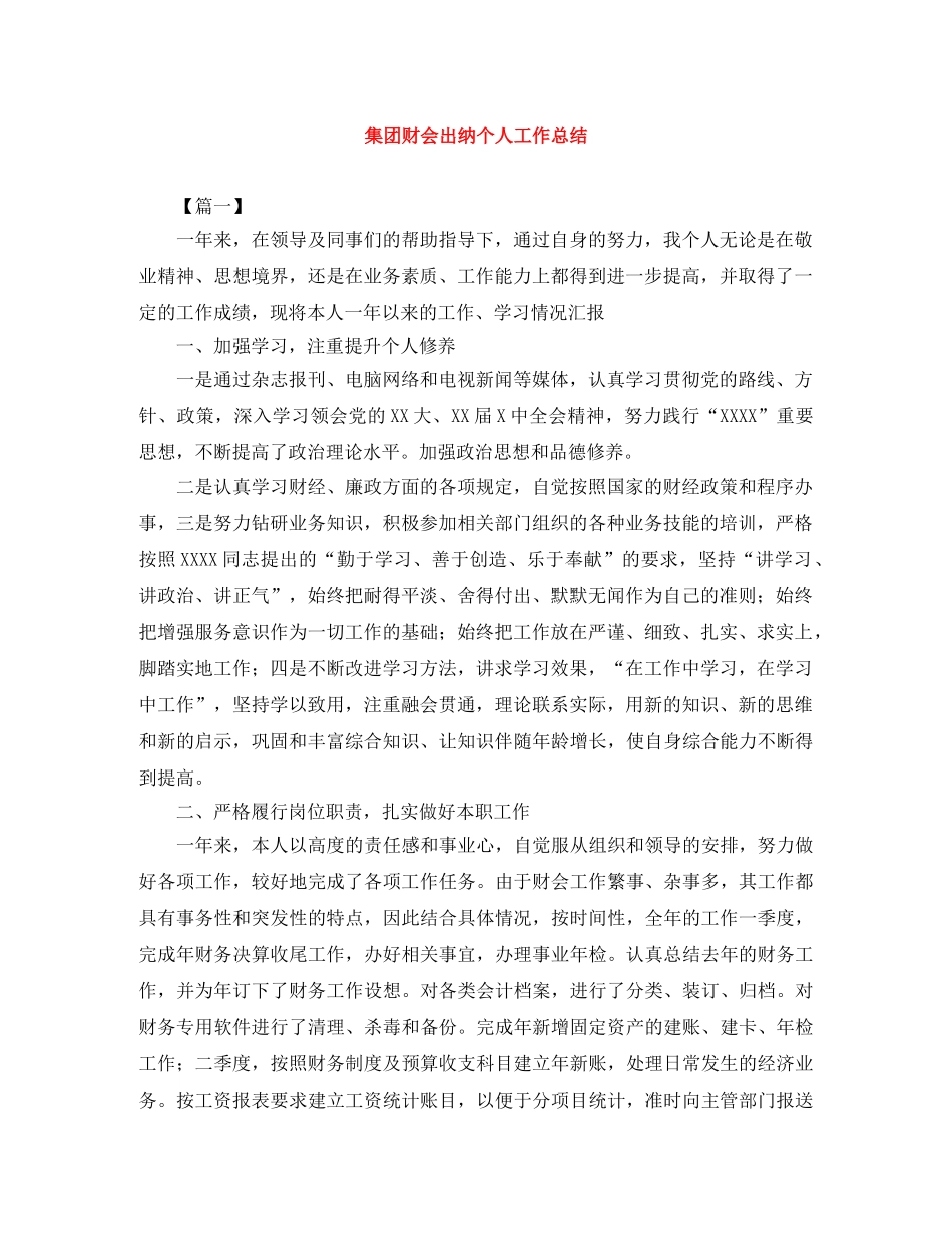 集团财会出纳个人工作总结 _第1页