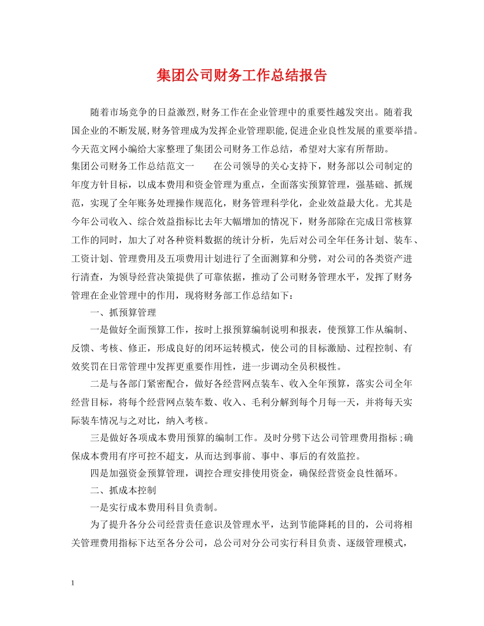 集团公司财务工作总结报告 _第1页