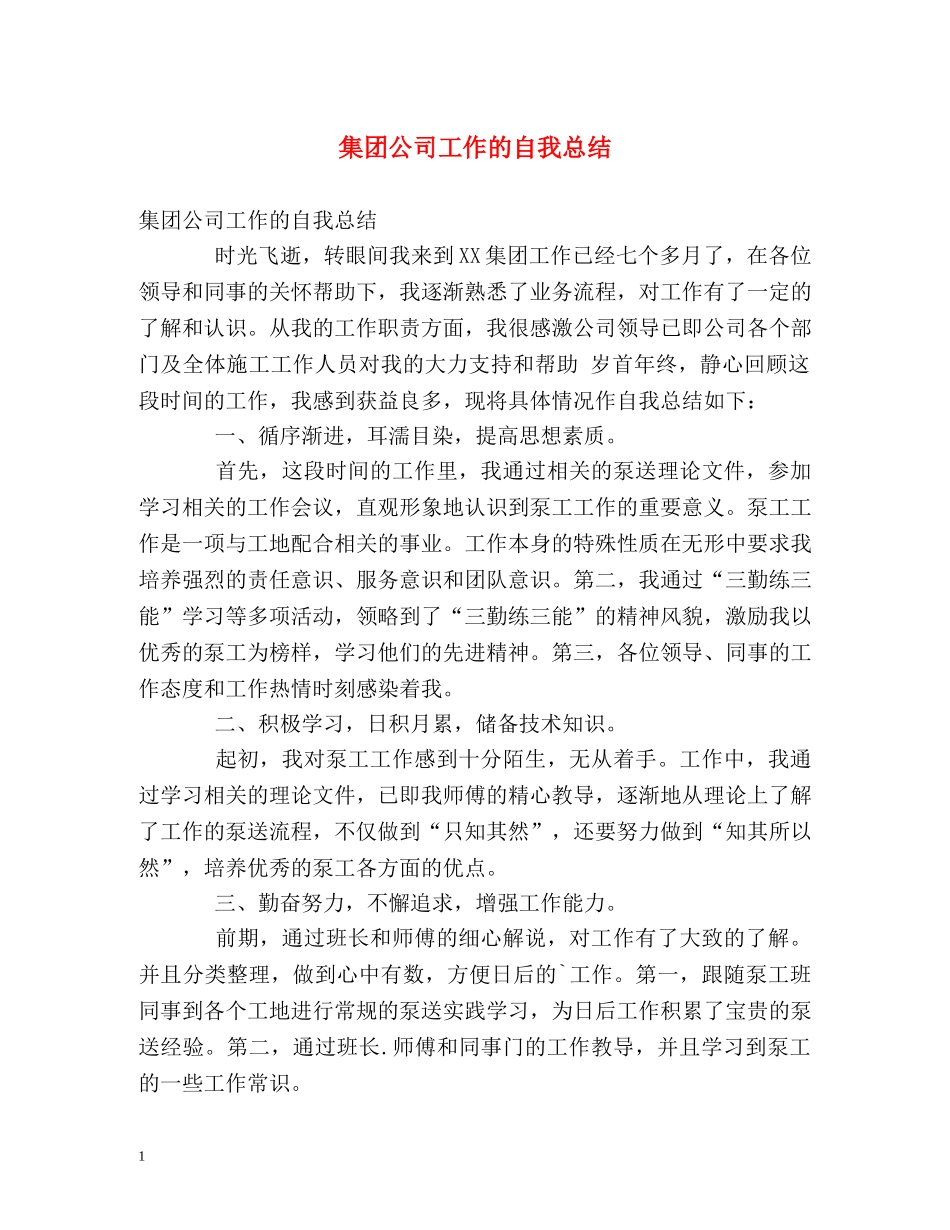 集团公司工作的自我总结 _第1页