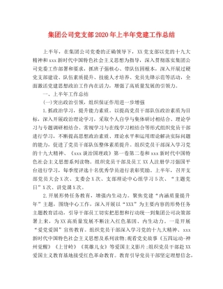 集团公司党支部2020年上半年党建工作总结 