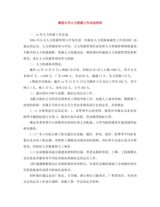 集团公司人力资源工作总结范例 