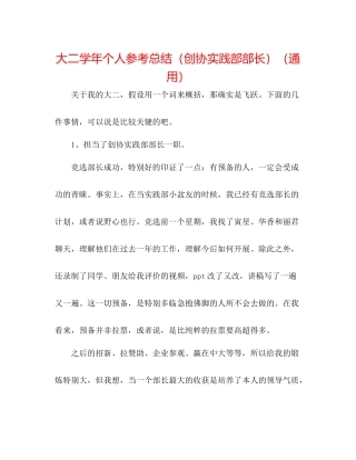 大二学年个人参考总结（创协实践部部长）（通用）