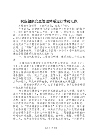 职业健康安全管理体系运行情况汇报