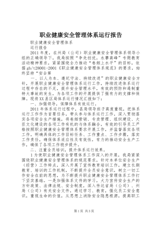 职业健康安全管理体系运行报告