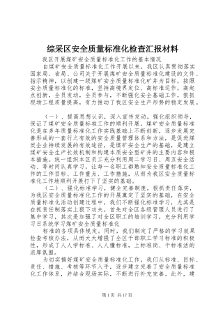 综采区安全质量标准化检查汇报材料