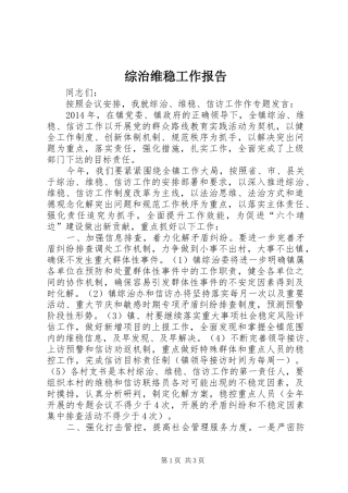 综治维稳工作报告