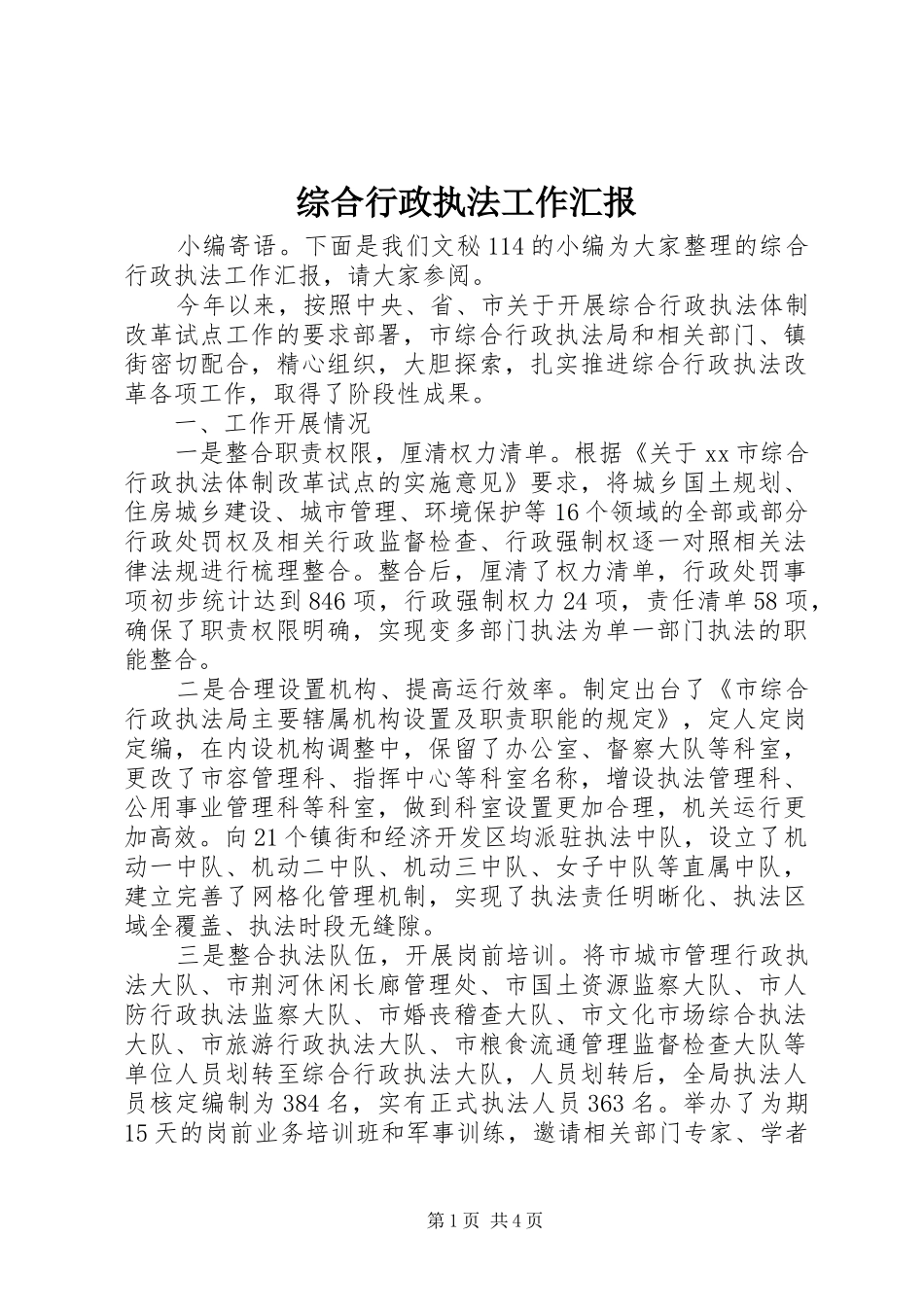 综合行政执法工作汇报_第1页