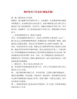 锅炉技术工作总结(精选多篇) 