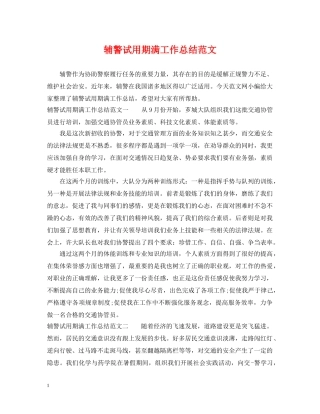 辅警试用期满工作总结范文 