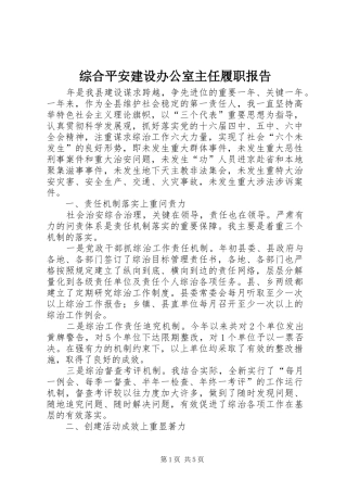 综合平安建设办公室主任履职报告