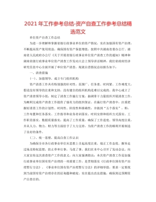 2021年工作参考总结资产自查工作参考总结精选范文