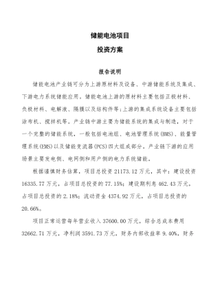 储能电池项目投资方案