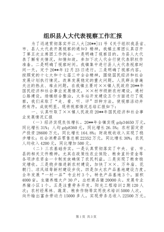 组织县人大代表视察工作汇报