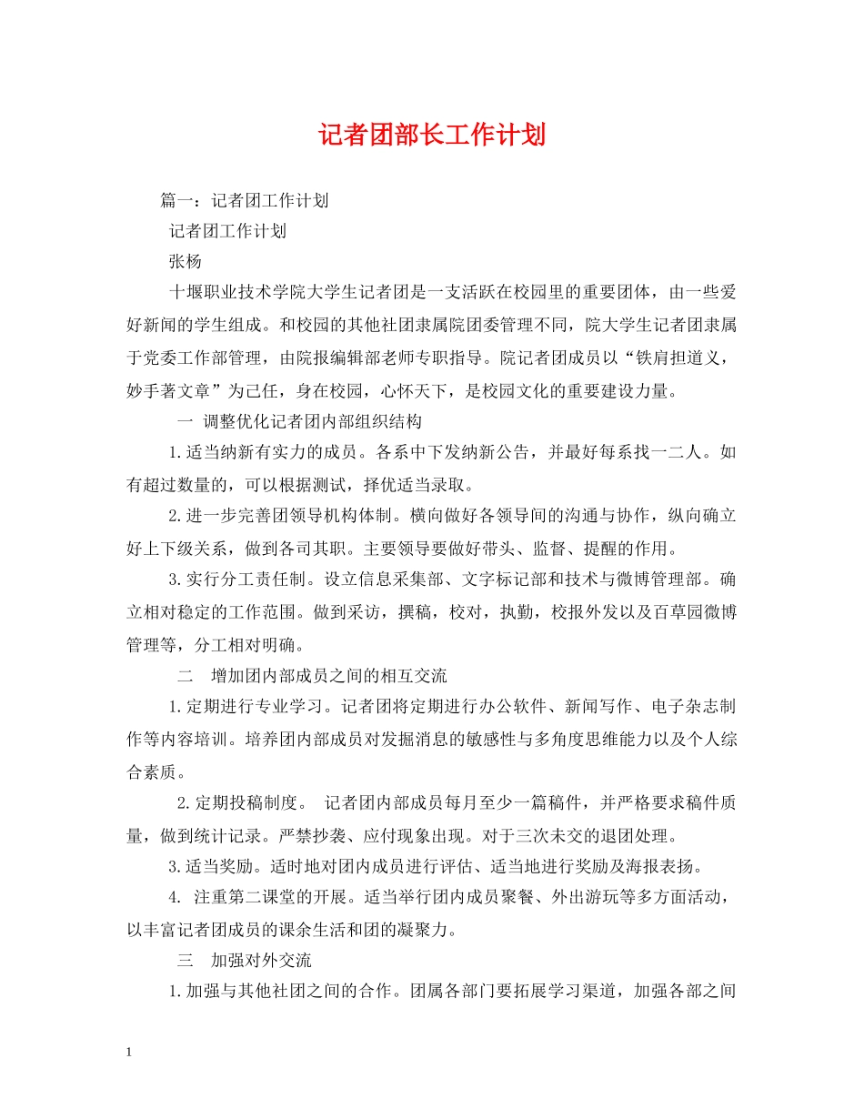 记者团部长工作计划 _第1页