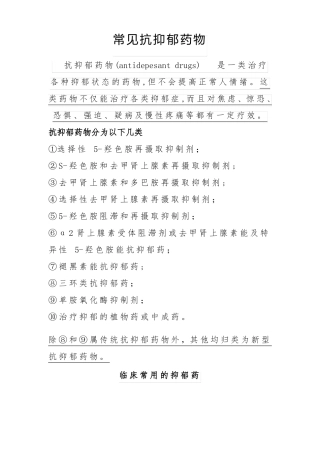 常见抗抑郁药物