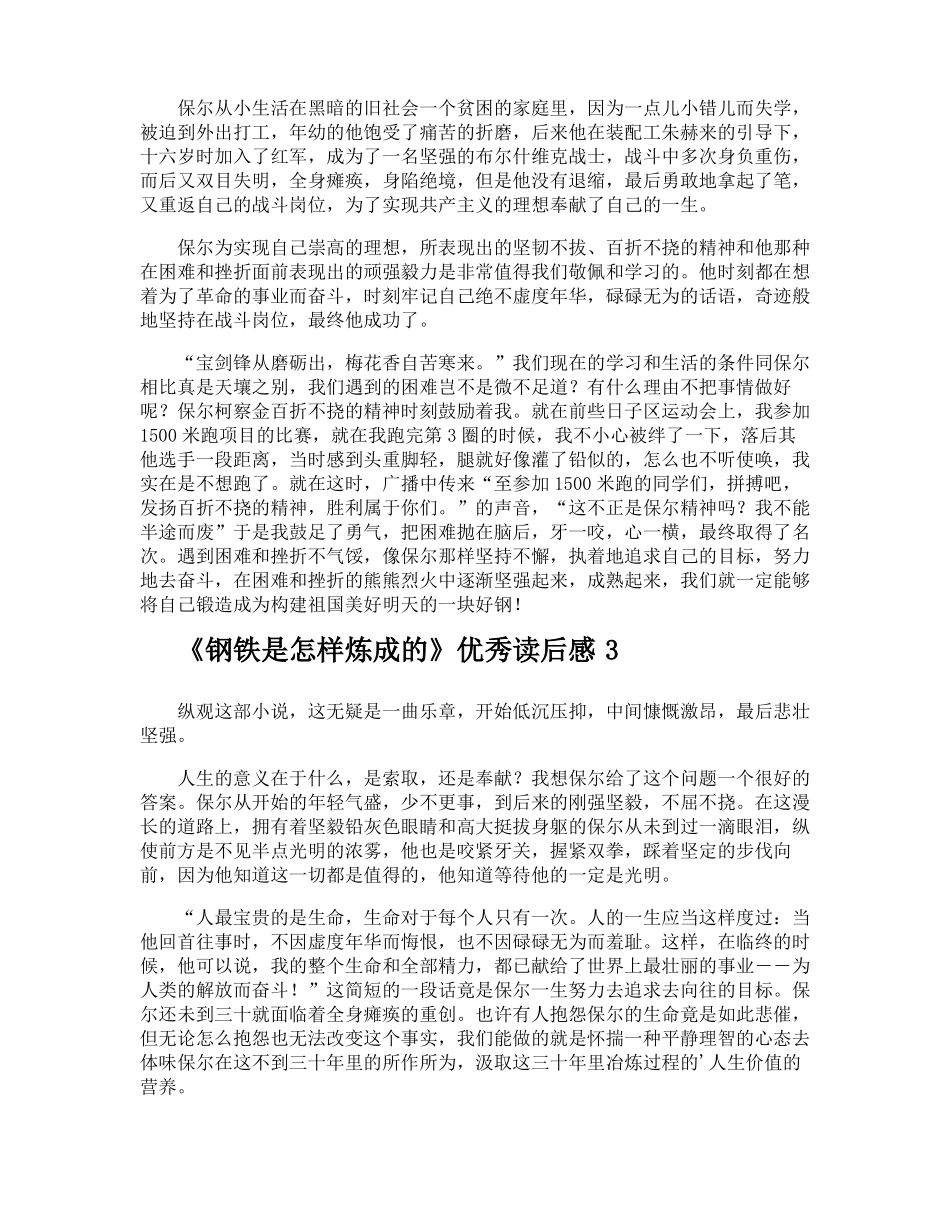钢铁是怎样炼成的优秀读后感_第2页
