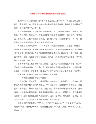 计算机公司市场销售部副经理工作计划范文 