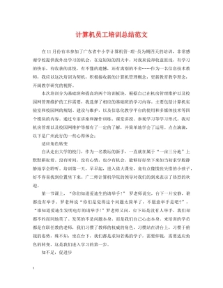 计算机员工培训总结范文 