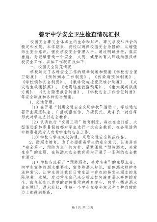 砦牙中学安全卫生检查情况汇报