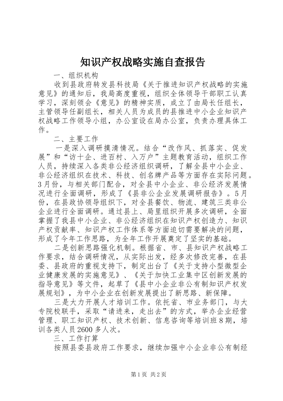 知识产权战略实施自查报告_第1页