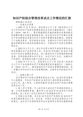 知识产权综合管理改革试点工作情况的汇报