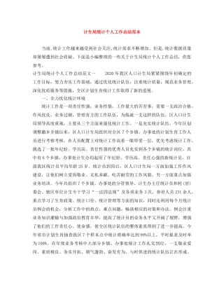 计生局统计个人工作总结范本 