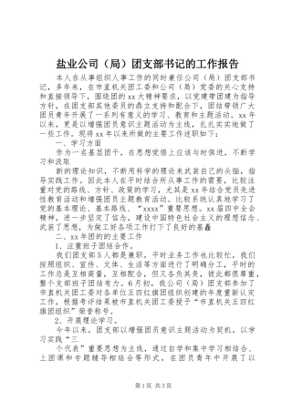 盐业公司（局）团支部书记的工作报告
