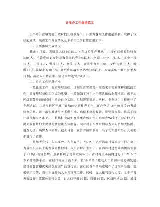计生办工作总结范文 