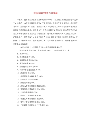 计生办2020年终个人工作总结 