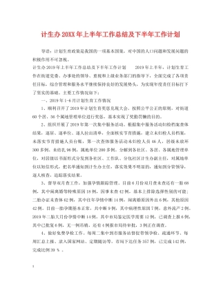 计生办20XX年上半年工作总结及下半年工作计划 