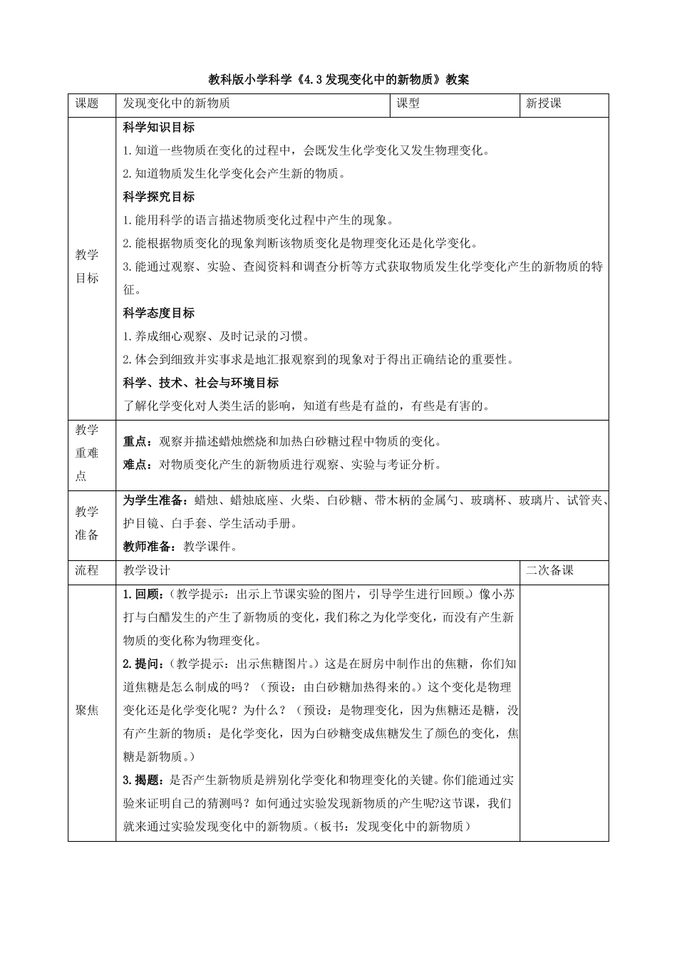 小学科学发现变化中的新物质教案教学设计与同步练习_第1页