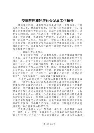 疫情防控和经济社会发展工作报告