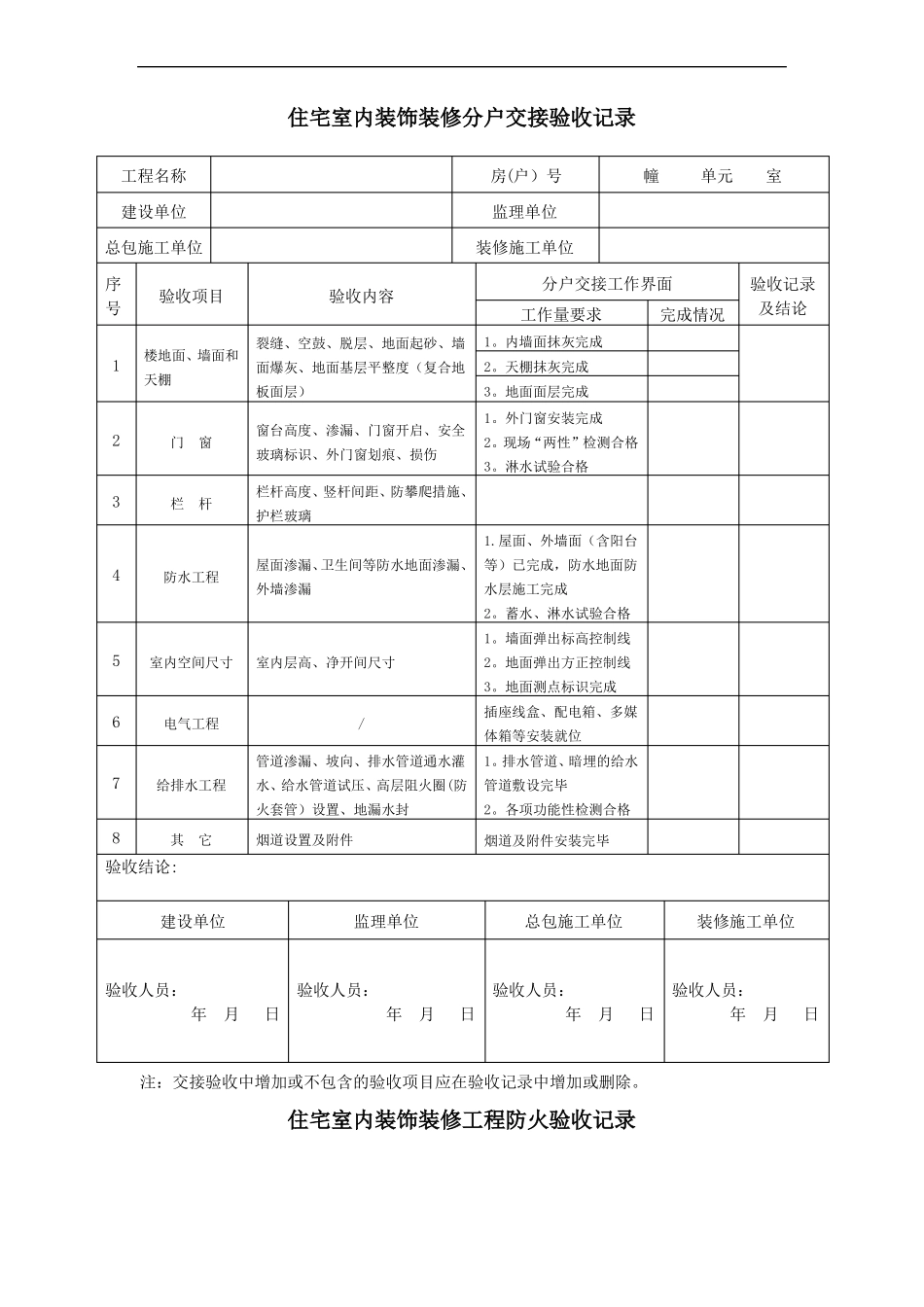 住宅室内装饰装修分户交接验收记录_第1页