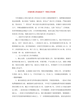 计划生育工作总结及下一年的工作安排 